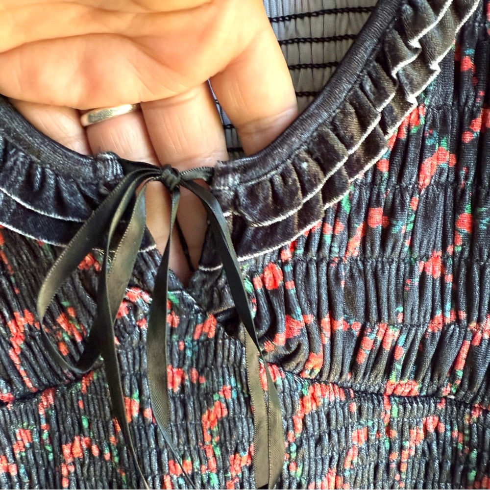 NWT Free People Womens Dress Black Red McKenna Smocked Floral Midi Size Large - Picture 8 of 11